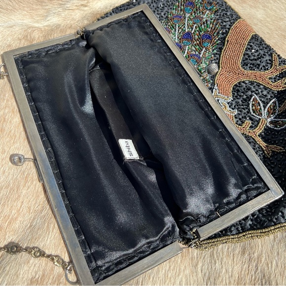 Antique Vintage Art Deco Large Beaded Sequin Peacock Long Chain Shoulder Bag - Picture 8 of 13